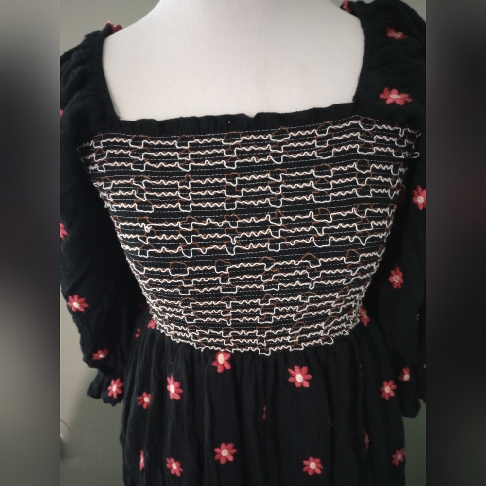 Renaissance Boho Black Smocked Ruffle Dress L Large - Picture 11 of 11
